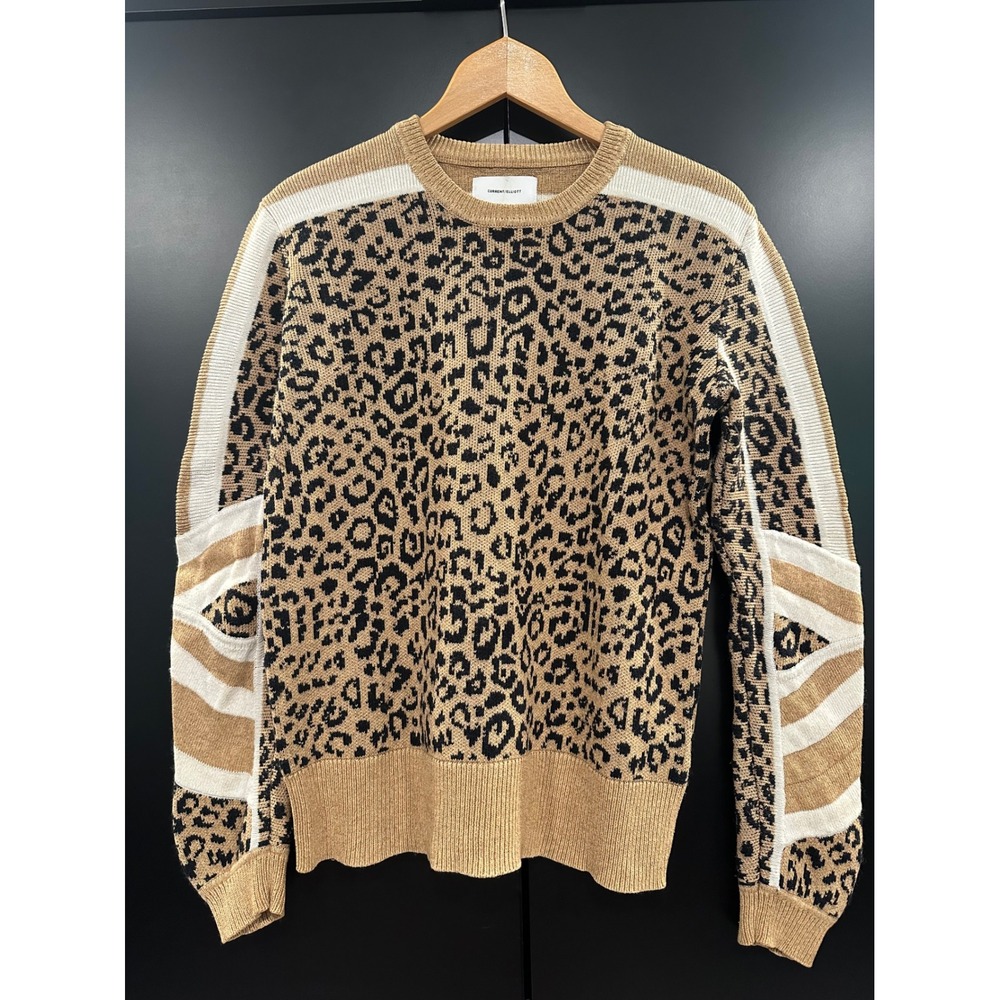 Current/Elliott Duvall Leopard Print Cotton Wool Cashmere Sweater Size 2 Small